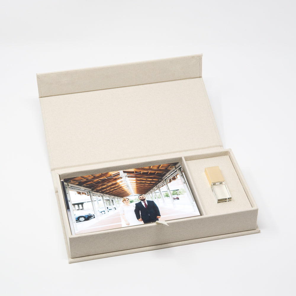 Cream Linen Photo Box with Glass USB 3.0